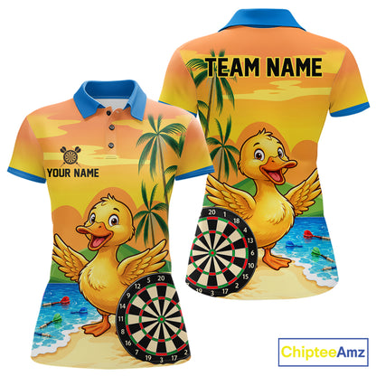Yellow Funny Tropical Duck Darts Shirt For Women Custom Darts Team Jersey Polo & 1/4 Zip, Dart Gift TDM7857