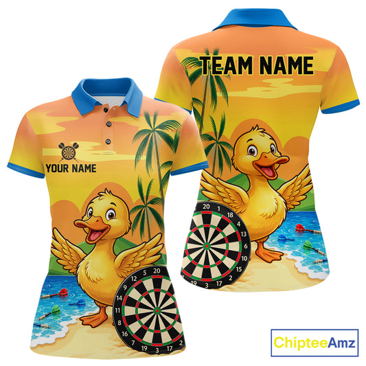 Yellow Funny Tropical Duck Darts Shirt For Women Custom Darts Team Jersey Polo & 1/4 Zip, Dart Gift TDM7857