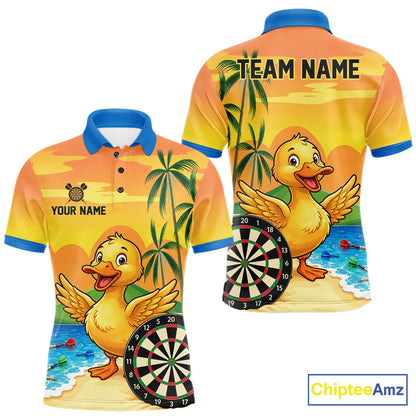 Yellow Funny Tropical Duck Darts Shirt For Men Custom Darts Team Jersey Polo & 1/4 Zip, Dart Gift TDM7857