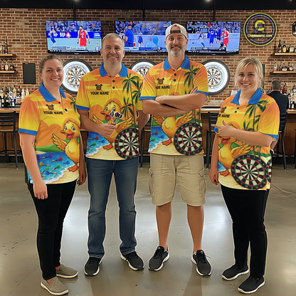 Yellow Funny Tropical Duck Darts Shirt For Women Custom Darts Team Jersey Polo & 1/4 Zip, Dart Gift TDM7857