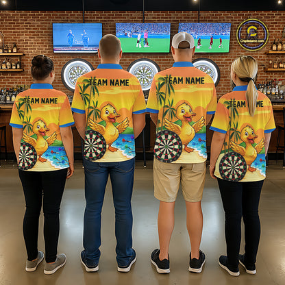 Yellow Funny Tropical Duck Darts Shirt For Women Custom Darts Team Jersey Polo & 1/4 Zip, Dart Gift TDM7857