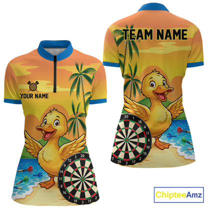 Yellow Funny Tropical Duck Darts Shirt For Women Custom Darts Team Jersey Polo & 1/4 Zip, Dart Gift TDM7857
