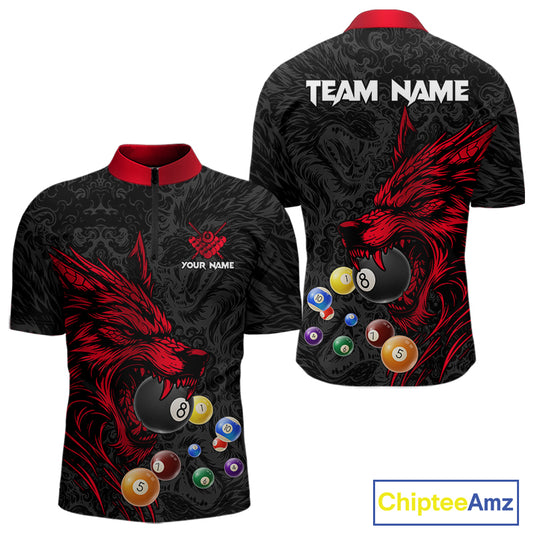 Personalized Wolf Billiard Balls Pool Shirts For Men, Black And Red Billiard League Team Jerseys TDM5202