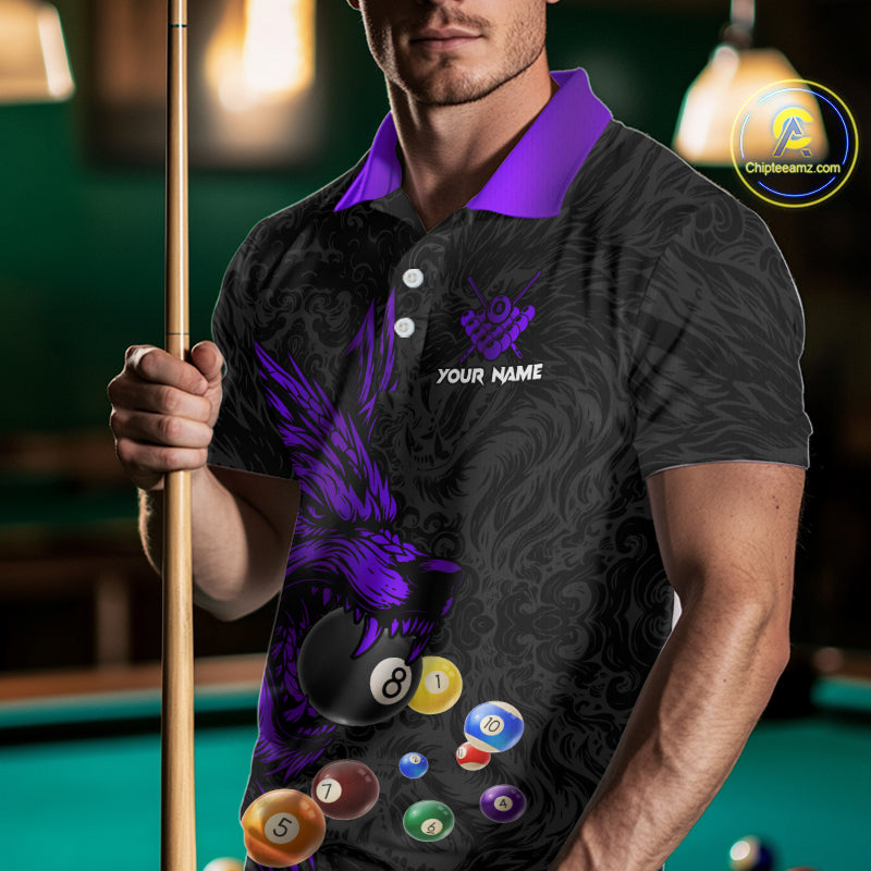 Personalized Wolf Billiard Balls Pool Shirt For Men, Black And Purple Billiard League Team Jersey TDM5203