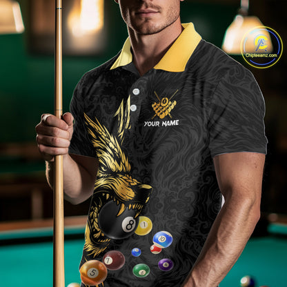 Personalized Wolf Billiard Balls Pool Shirts For Men, Black And Gold Billiard League Team Jerseys TDM5204