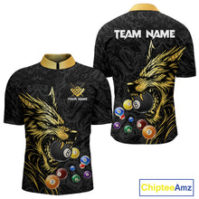 Load image into Gallery viewer, Personalized Wolf Billiard Balls Pool Shirts For Men, Black And Gold Billiard League Team Jerseys TDM5204