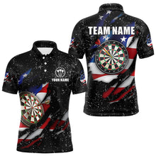 Load image into Gallery viewer, American Flag Black Grunge Dart Polo &amp; Quarter Zip Shirts Custom Patriotic Dart Shirts For Men TDM3211