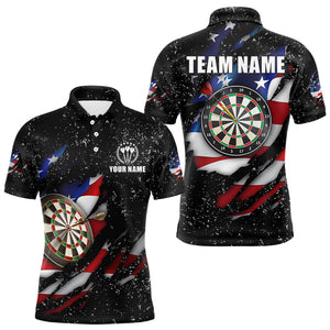 American Flag Black Grunge Dart Polo & Quarter Zip Shirts Custom Patriotic Dart Shirts For Men TDM3211