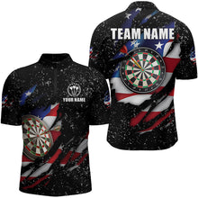 Load image into Gallery viewer, American Flag Black Grunge Dart Polo &amp; Quarter Zip Shirts Custom Patriotic Dart Shirts For Men TDM3211