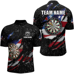 American Flag Black Grunge Dart Polo & Quarter Zip Shirts Custom Patriotic Dart Shirts For Men TDM3211