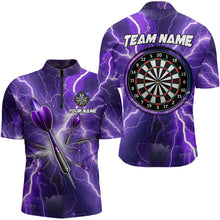 Load image into Gallery viewer, Purple Thunder Lightning 3D Women Darts Polo &amp; Quarter Zip Custom Dart Shirts For Men Dart Jerseys TDM3212