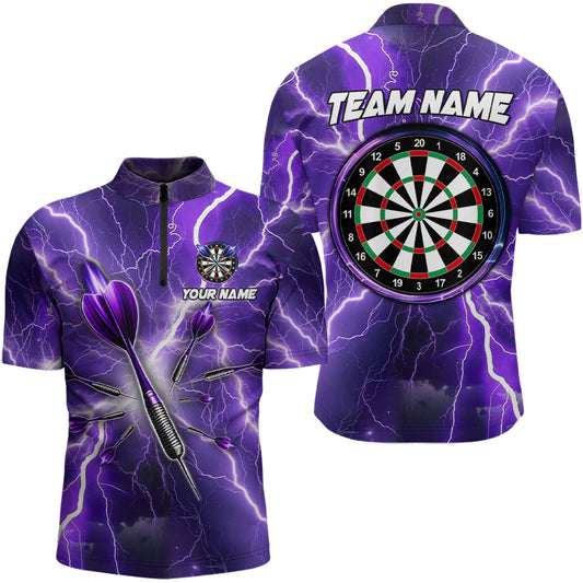 Purple Thunder Lightning Darts Polo & Quarter Zip Custom Dart Shirts For Men Dart Jerseys TDM3212