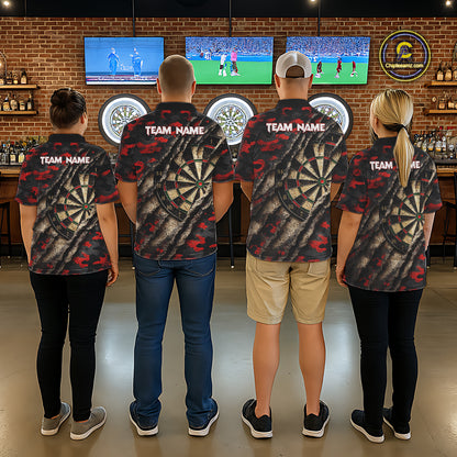 Red Retro Grunge Camo Darts Shirt For Men Custom Darts Jersey Team Polo & Quarter Zip Uniform TDM5448