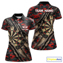Load image into Gallery viewer, Red Retro Grunge Camo Darts Shirt For Women Custom Darts Jersey Team Polo &amp; Quarter Zip Uniform TDM5448