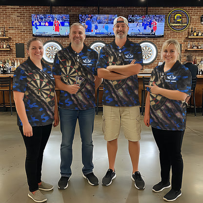 Blue Retro Grunge Camo Darts Shirt For Women Custom Darts Jersey Team Polo & Quarter Zip Uniform TDM5449