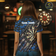Load image into Gallery viewer, Blue Retro Grunge Camo Darts Shirt For Women Custom Darts Jersey Team Polo &amp; Quarter Zip Uniform TDM5449
