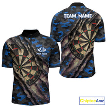 Load image into Gallery viewer, Blue Retro Grunge Camo Darts Shirt For Men Custom Darts Jersey Team Polo &amp; Quarter Zip Uniform TDM5449