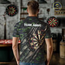 Load image into Gallery viewer, Green Retro Grunge Camo Darts Shirt For Men Custom Darts Jersey Team Polo &amp; Quarter Zip Uniform TDM5450