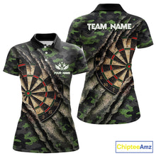Load image into Gallery viewer, Green Retro Grunge Camo Darts Shirt For Women Custom Darts Jersey Team Polo &amp; Quarter Zip Uniform TDM5450