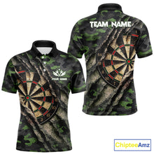 Load image into Gallery viewer, Green Retro Grunge Camo Darts Shirt For Men Custom Darts Jersey Team Polo &amp; Quarter Zip Uniform TDM5450
