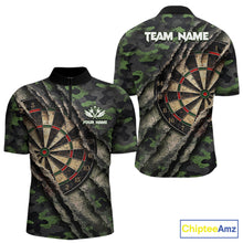 Load image into Gallery viewer, Green Retro Grunge Camo Darts Shirt For Men Custom Darts Jersey Team Polo &amp; Quarter Zip Uniform TDM5450