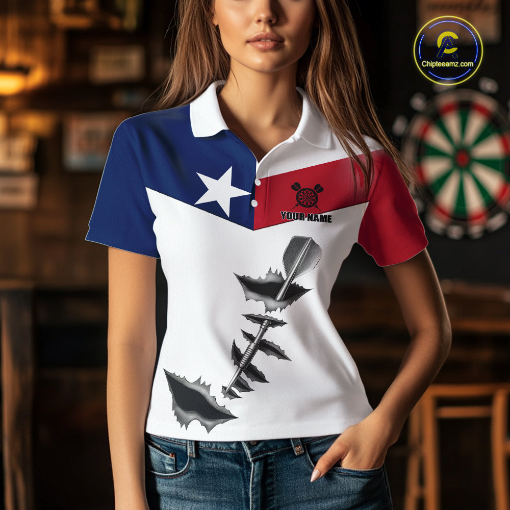 Personalized Texas Flag Steel Tip Dart Polo & 1/4 Zip For Women Custom Texas Darts Team Jersey TDM5451