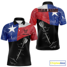 Load image into Gallery viewer, Personalized Texas Flag Steel Tip Dart Polo &amp; 1/4 Zip For Men Custom Texas Darts Team Jersey TDM5452