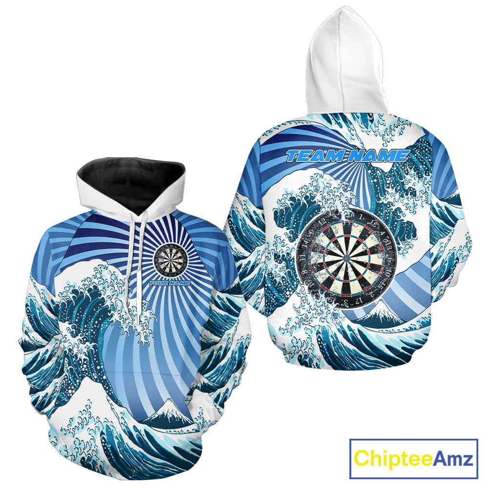 Personalized Blue Darts Waves Ocean Darts Hoodie Shirt For Men Women Custom Funny Dart Jersey TDM3419