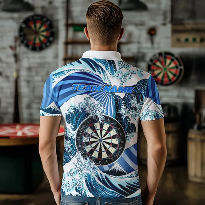 Personalized Blue Darts Waves Sea Darts Polo & Quarter Zip Custom Men Dart Shirts Funny Dart Jersey TDM3419