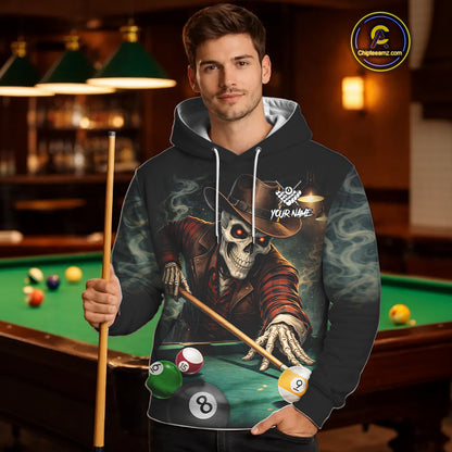 Funny Skelton Billiard Hoodie For Pool Player Custom 8 Ball Hoodie Team Jersey, Billiards Gifts TDM5713