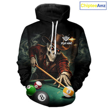 Load image into Gallery viewer, Funny Skelton Billiard Hoodie For Pool Player Custom 8 Ball Hoodie Team Jersey, Billiards Gifts TDM5713