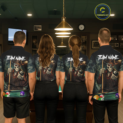 Funny Skeleton Billiard Shirt For Men Custom Pool Team Jersey Polo & 1/4 Zip, Billiards Gifts TDM5713