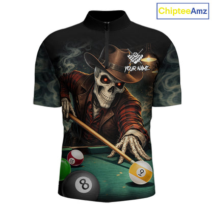 Funny Skeleton Billiard Shirt For Men Custom Pool Team Jersey Polo & 1/4 Zip, Billiards Gifts TDM5713