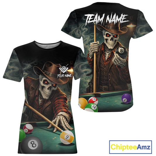 Funny Skeleton Billiard T-Shirt For Women Custom 8 Ball Pool Team Jersey, Billiards Gifts TDM5713