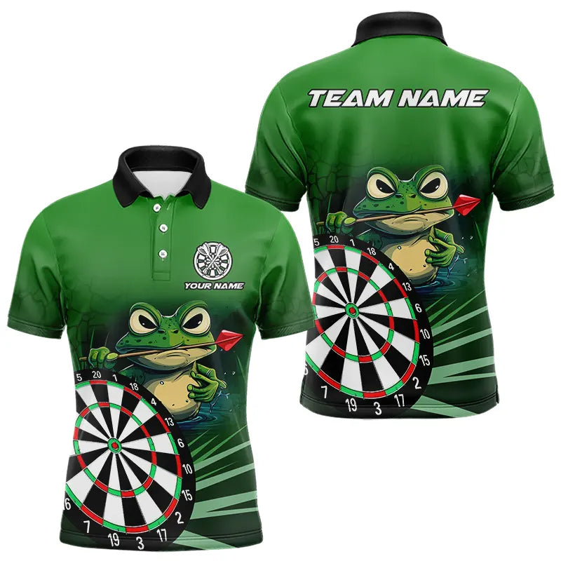 Personalized Green Funny Frog Darts Shirts For Men Custom Darts Team Jerseys Outfit, Darts Gifts TDM3558