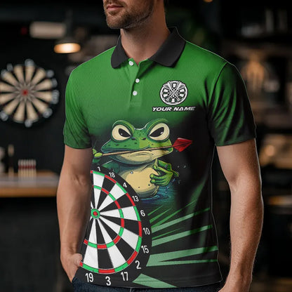 Personalized Green Funny Frog Darts Shirts For Men Custom Darts Team Jerseys Outfit, Darts Gifts TDM3558