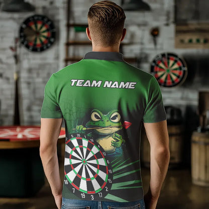Personalized Green Funny Frog Darts Shirts For Men Custom Darts Team Jerseys Outfit, Darts Gifts TDM3558