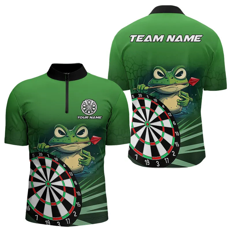 Personalized Green Funny Frog Darts Shirts For Men Custom Darts Team Jerseys Outfit, Darts Gifts TDM3558