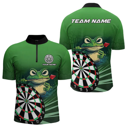 Personalized Green Funny Frog Darts Shirts For Men Custom Darts Team Jerseys Outfit, Darts Gifts TDM3558
