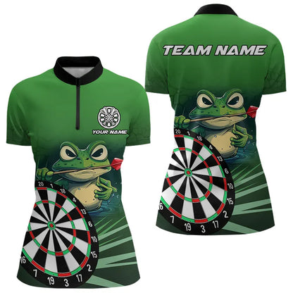 Personalized Green Funny Frog Darts Shirts For Women Custom Darts Team Jerseys Outfit, Darts Gifts TDM3558