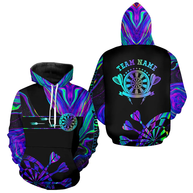Neon Purple Blue Tie Dye Darts Hoodie For Men And Women Custom Glowing Darts Jersey, Darts Clothing TDM3559