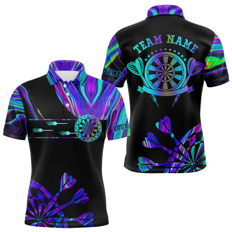 Neon Purple Blue Darts Tie Dye Custom Dart Polo Shirts For Men Glowing Dart Jerseys TDM3559