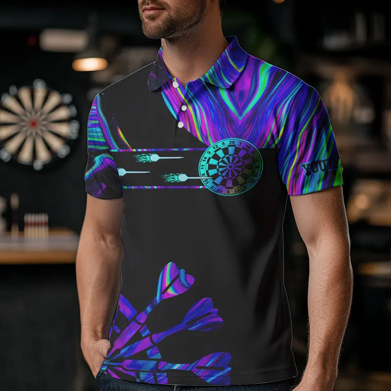 Neon Purple Blue Darts Tie Dye Custom Dart Polo Shirts For Men Glowing Dart Jerseys TDM3559