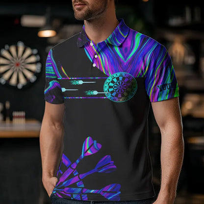 Neon Purple Blue Darts Tie Dye Custom Dart Polo Shirts For Men Glowing Dart Jerseys TDM3559