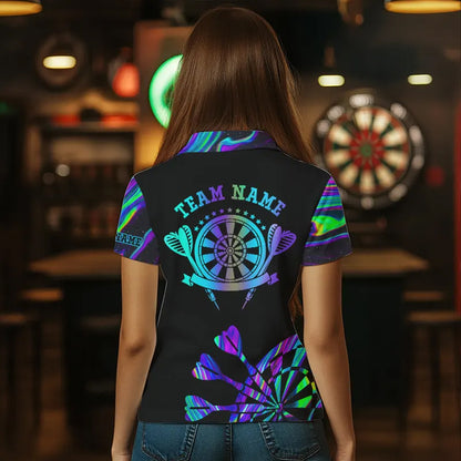 Neon Purple Blue Darts Tie Dye Custom Dart Polo Shirts For Women Glowing Dart Jerseys TDM3559