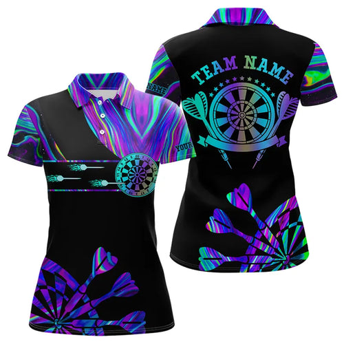 Neon Purple Blue Darts Tie Dye Polo & Quarter Zip Custom Dart Shirts For Women Glowing Dart Jerseys TDM3559