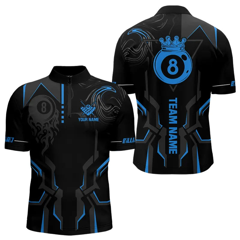 Customized 8 Ball Pool Crown Men Billiard Shirts, Blue And Black Billiard Team Shirts, Pool Jerseys TDM3563