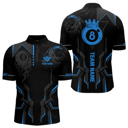 Customized 8 Ball Pool Crown Men Billiard Shirts, Blue And Black Billiard Team Shirts, Pool Jerseys TDM3563