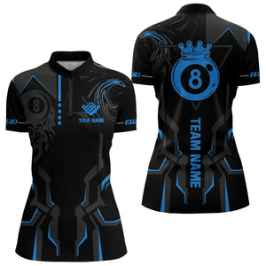 Customized 8 Ball Pool Crown Women Billiard Shirts, Blue And Black Billiard Team Shirts, Pool Jerseys TDM3563