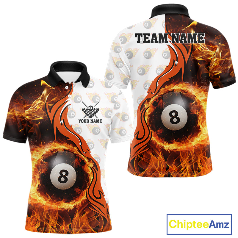 Orange Flaming 8 Ball Pool Billiard Shirt For Men Custom Billiard Team Jersey Polo & 1/4 Zip TDM5925